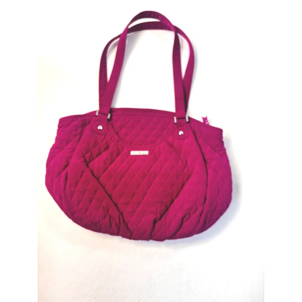 Vera Bradley Quilted Microfiber Tote Bag Magenta Berry Pink Pocketbook Purse